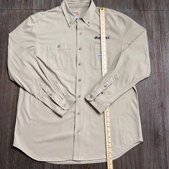 Carhartt Flame Resistant FR MasTec Work Shirt Long Sleeve Tan‎ Mens - Picture 14 of 16